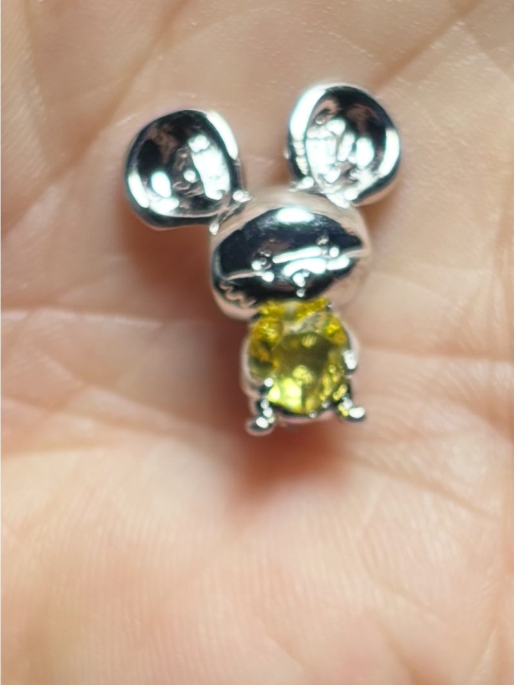 Silver Mouse Charm with Yellow Gemstone not pandora